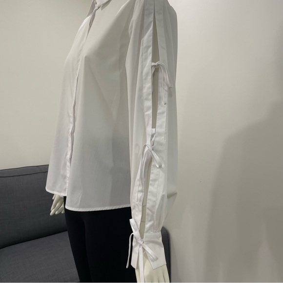 NWT KAFFE KAsara White Shirt with Tie-Up Sleeves & Pretty Pearl Button Size M - Picture 8 of 15